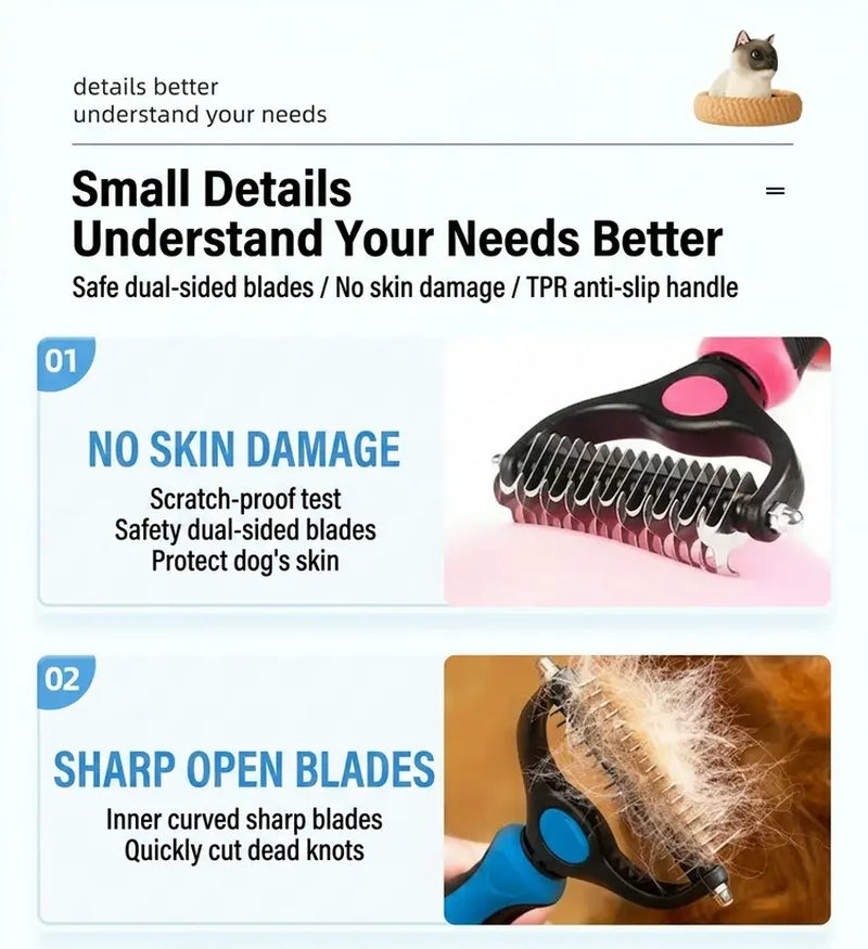 Pain-Free Dematting Undercoat Rake for Pets, Double-Sided Shedding Brush, Effective Tangles Remover Tool for Dogs & Cat Comb , Reduces Loose Hair & Mats Easily Summervibers