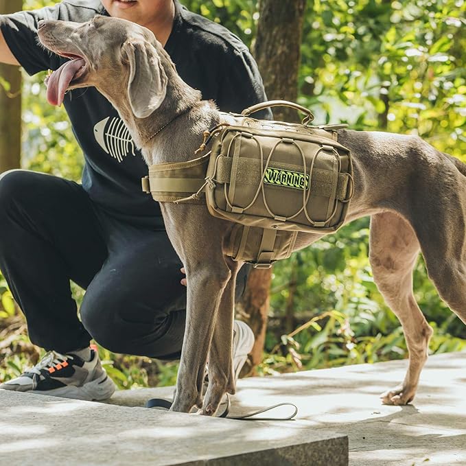 Dog Backpack for Medium & Large Dogs, Nylon Backpack for Dogs Tactical Pet Backpack with Side Pockets for Hiking Walking Training Running (Green, Large)